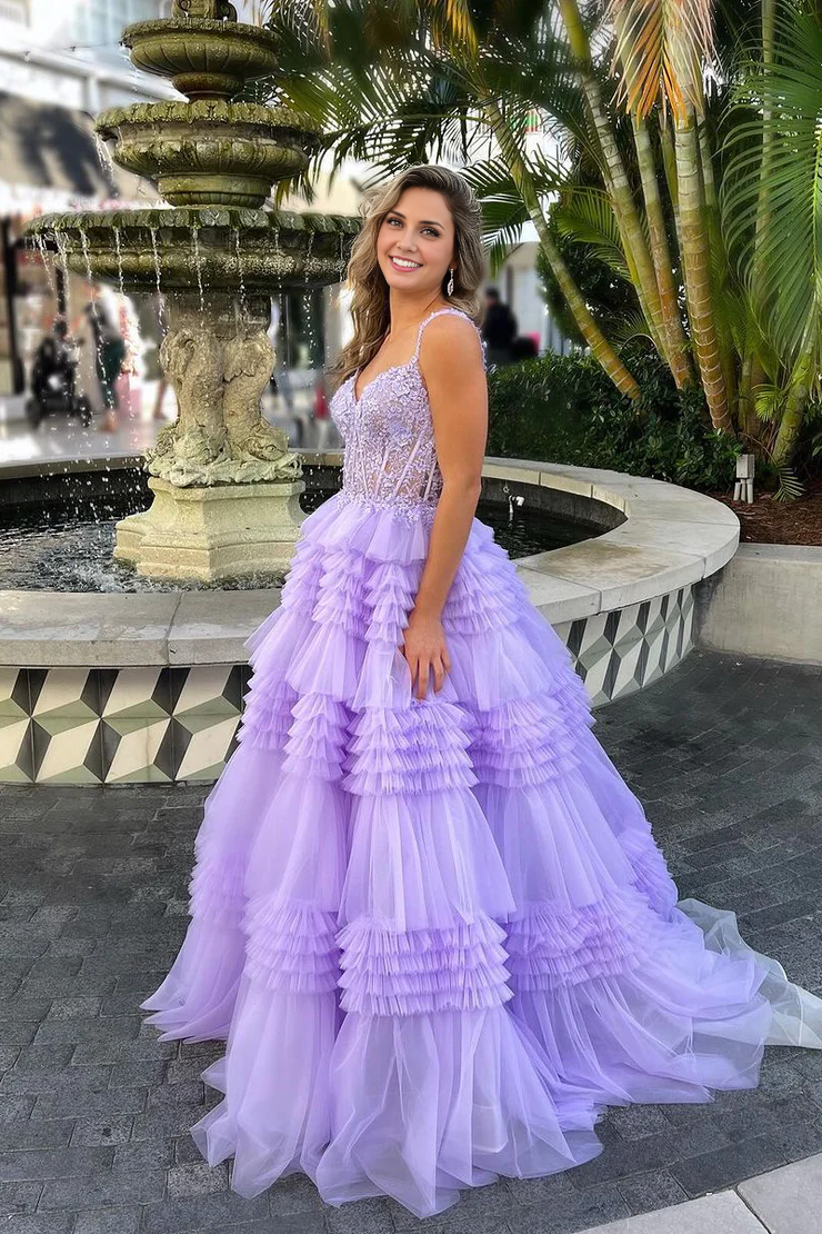 OKBBN Cute Sweetheart Chiffon Layered Long Ball Dress