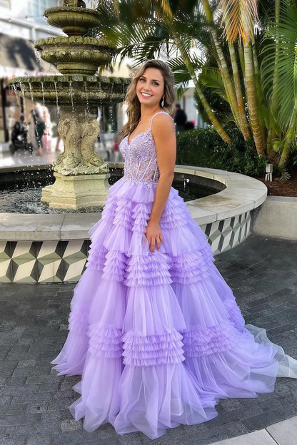 OKBBN Cute Sweetheart Chiffon Layered Long Ball Dress