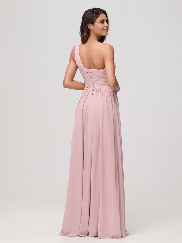OKBBN One Shoulder Sleeveless Chiffon A-line Bridesmaid Dress