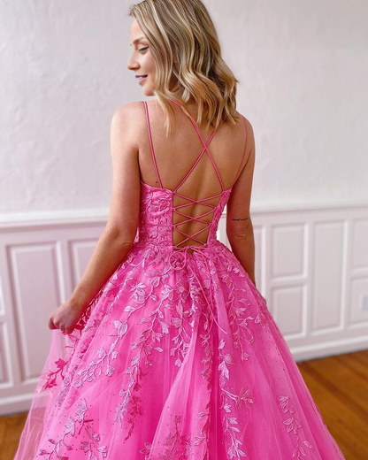 OKBBN Sweet Ball Dress Round Neck Decal Tulle Ball Dress