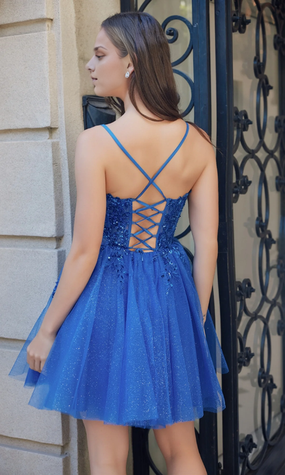 OKBBN Sparkling Chiffon A-line Embroidered Perspective Tight corset Homecoming Dresses