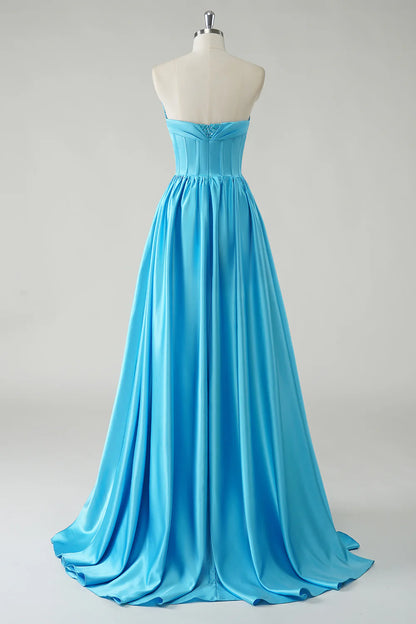 OKBBN A-line satin slit tight evening gown