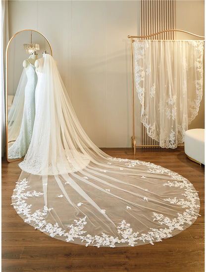 OKBBN single-layer lace applique embroidery wedding veil