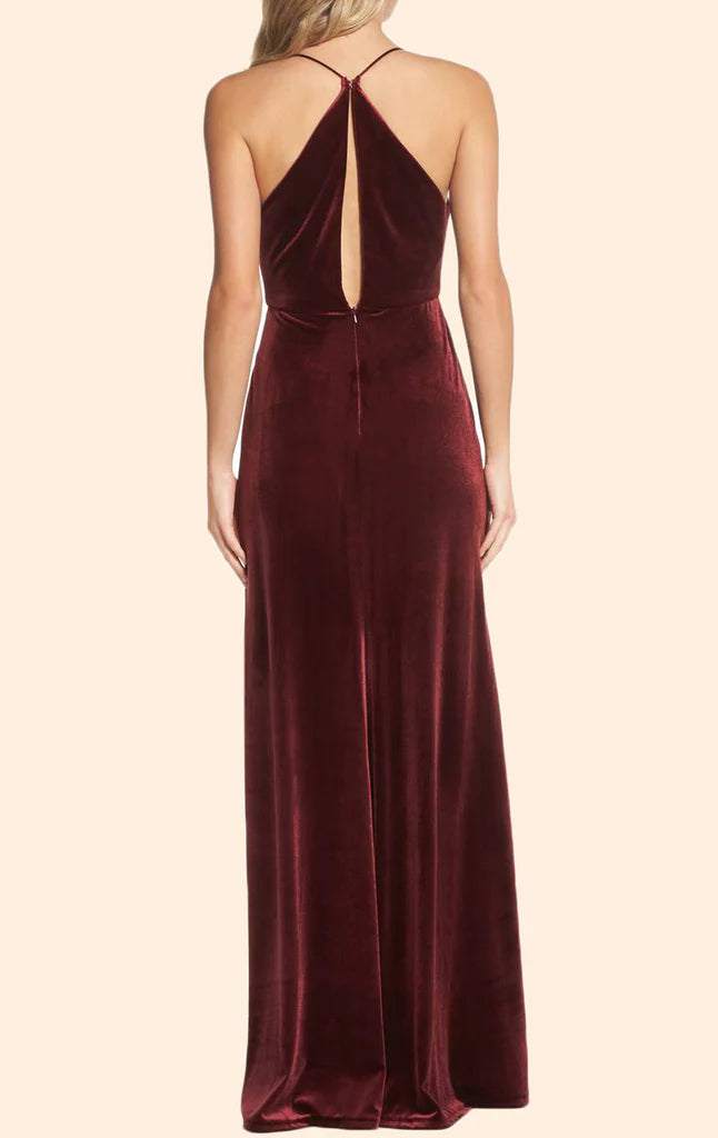 OKBBN suspender scarf collar velvet long formal minimalist dance dress