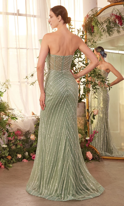 OKBBN off shoulder long asymmetrical fan-shaped pleated ball gown