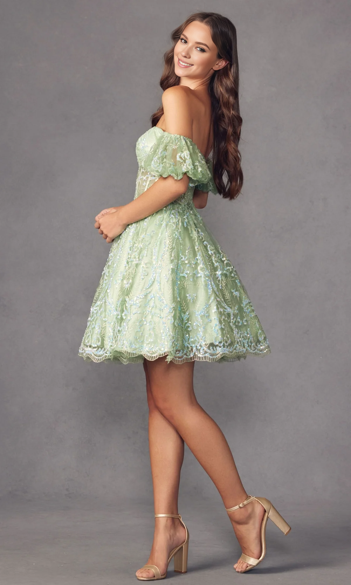 OKBBN off shoulder short A-line see through tight corset Homecoming Dresses