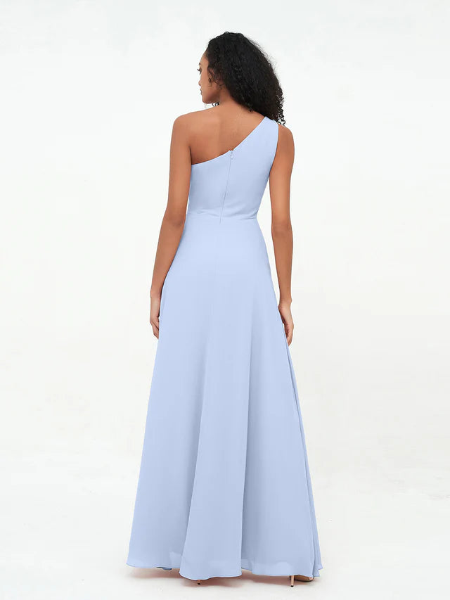 OKBBN shoulder slit chiffon bridesmaid dress