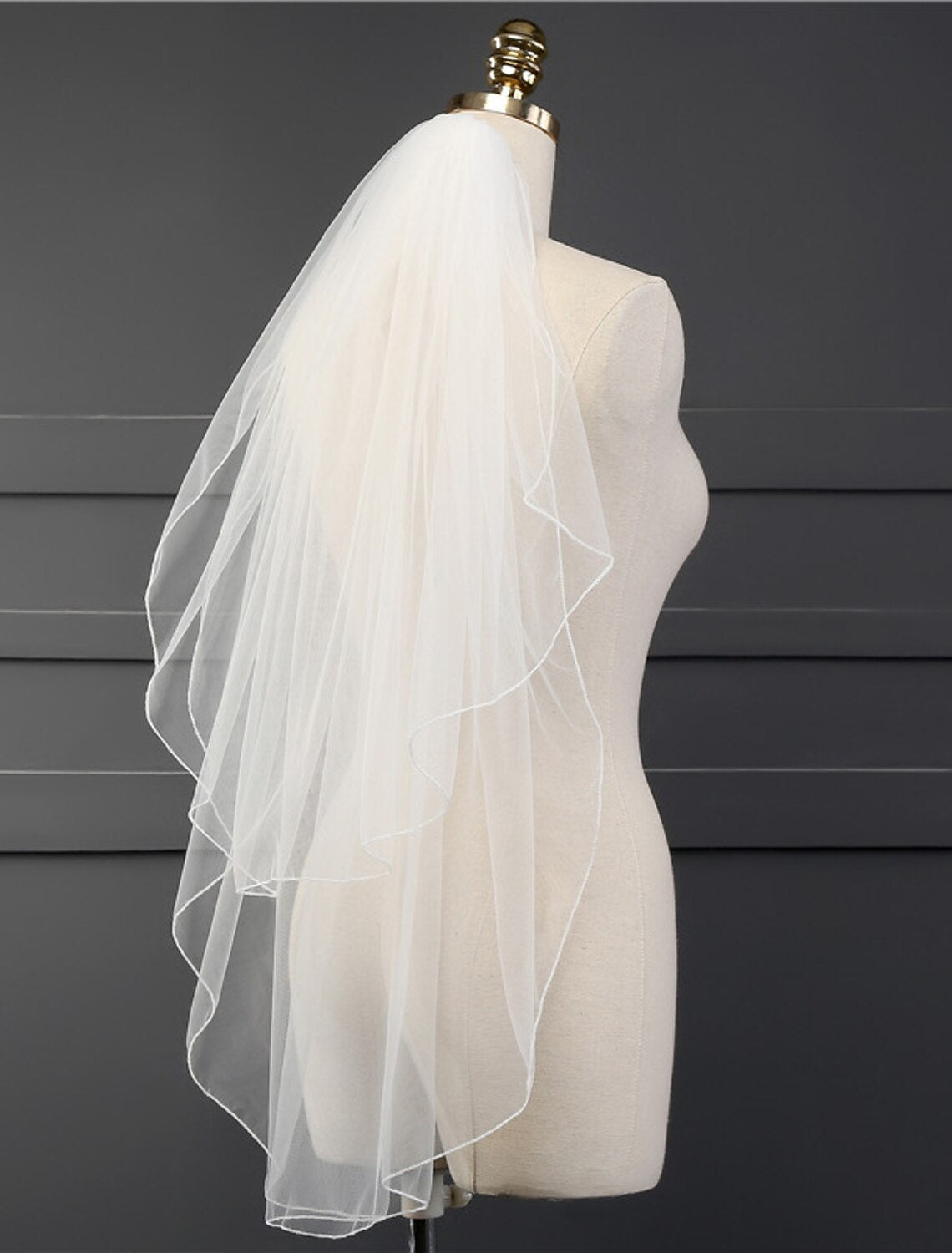 OKBBN two-layer classic solid color chiffon wedding veil