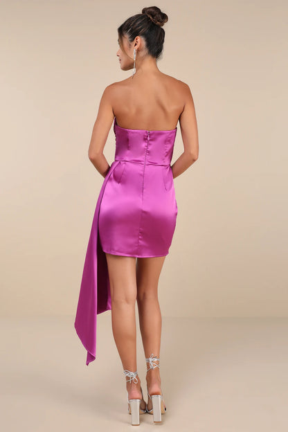 OKBBN satin pleated off shoulder mini strapless drape collar pleated tight corset Homecoming Dresses