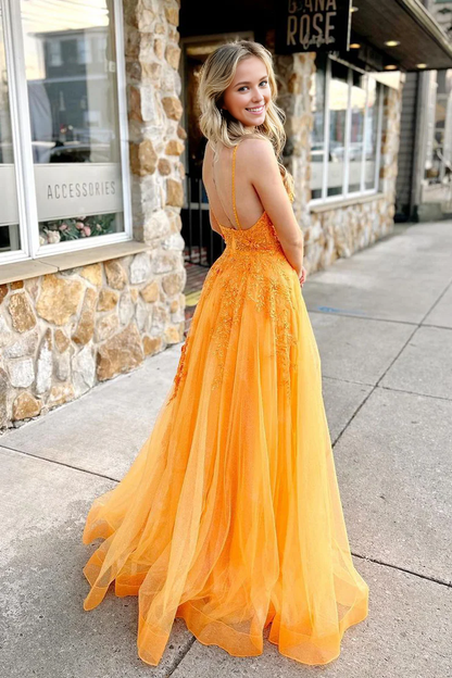 OKBBN Gorgeous A-line V-neck Tulle Decal Ball Dress