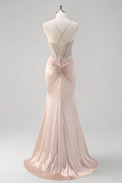 OKBBN Shining Mermaid Strap Tight corset Long Split Ball Dress