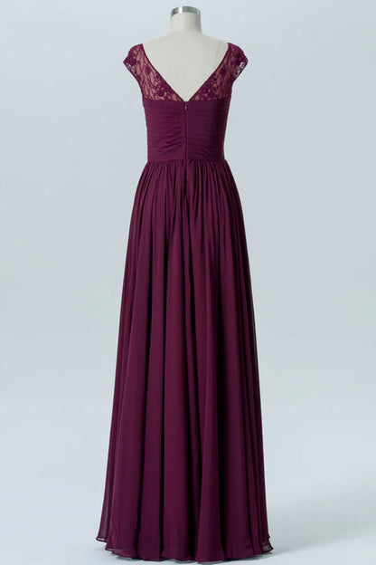 Chiffon Cap Sleeve Long Bridesmaid Dress
