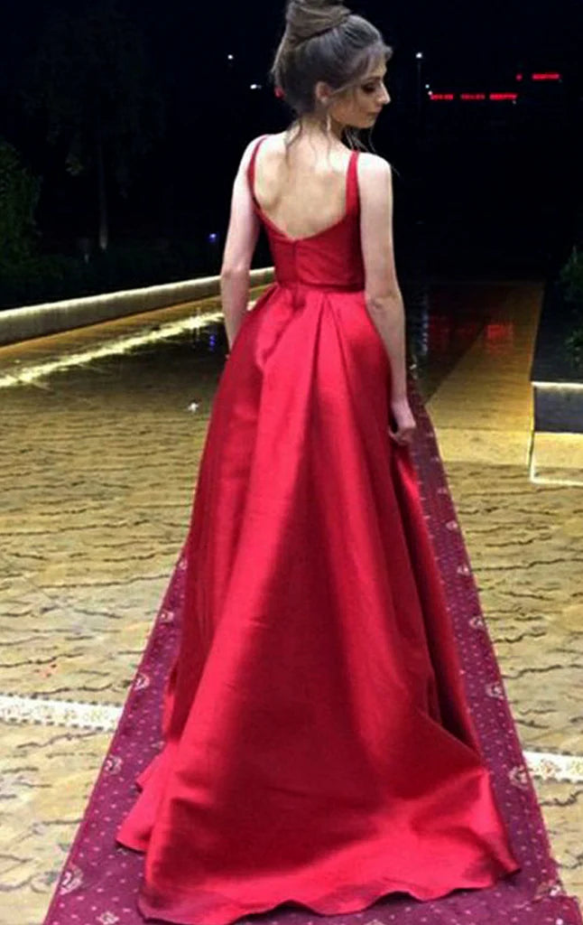 OKBBN Round Neck Long Satin Ball Dress