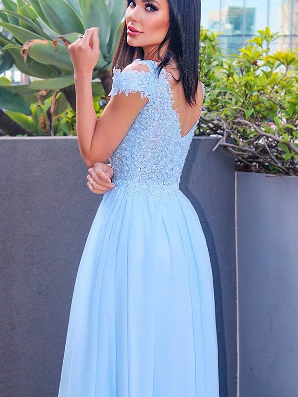 OKBBN A-line Elegant and Off Shoulder Sleeveless Chiffon Decal Ball Dress