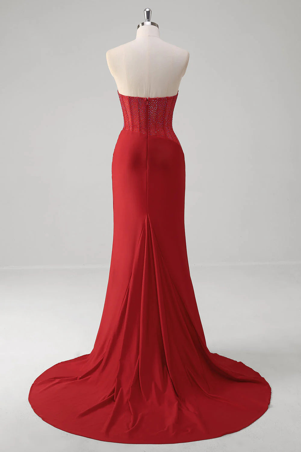 OKBBN Shining Mermaid Off Shoulder Tight corset with Beaded Ruffles, Long Split Ball Dress