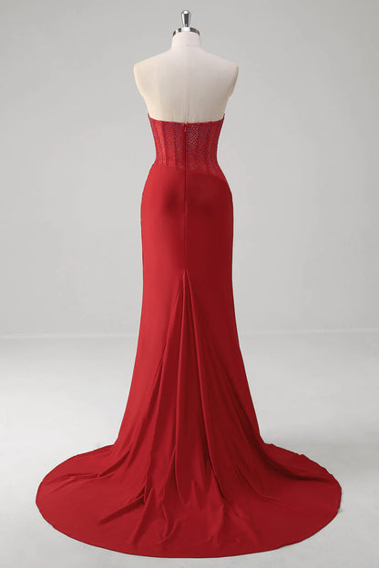 OKBBN Shining Mermaid Off Shoulder Tight corset with Beaded Ruffles, Long Split Ball Dress