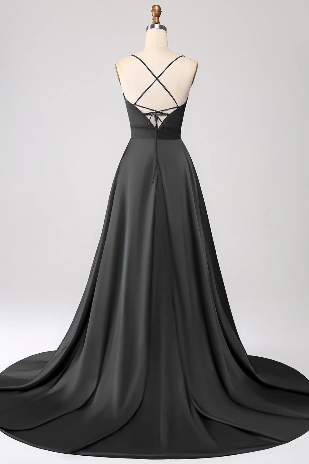 OKBBN A-line slim shoulder strap backless sleeveless satin ball gown