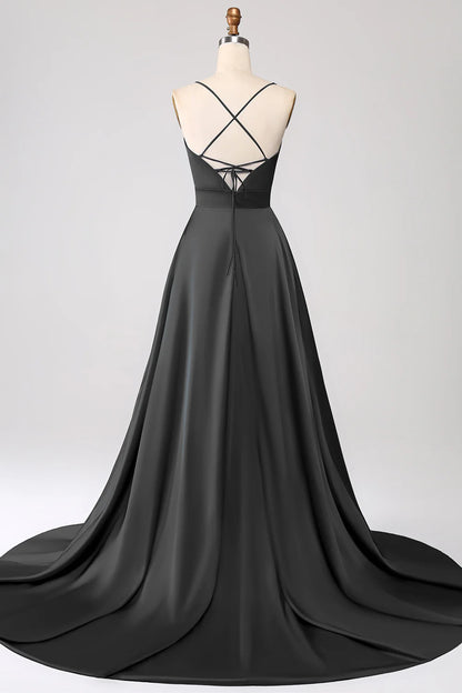 OKBBN A-line slim shoulder strap backless sleeveless satin ball gown