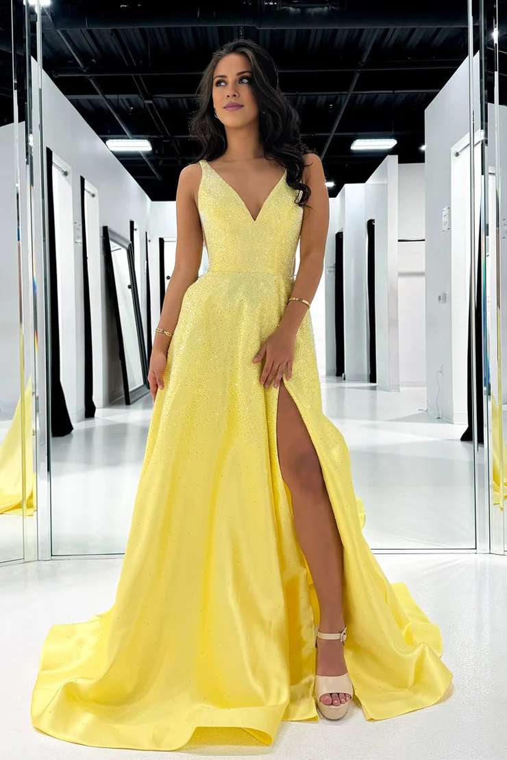 OKBBN Cute A-line V-neck Satin Ball Dress
