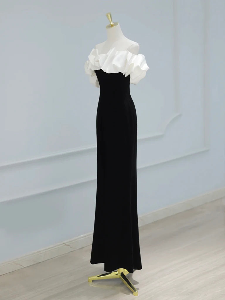 Mermaid Off Shoulder Velvet Black Long Evening Dress Black Formal Dress