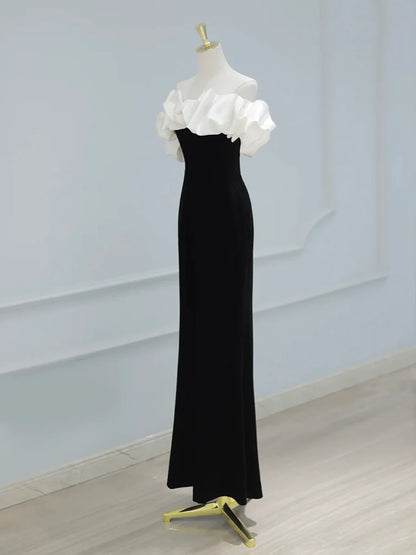 Mermaid Off Shoulder Velvet Black Long Evening Dress Black Formal Dress