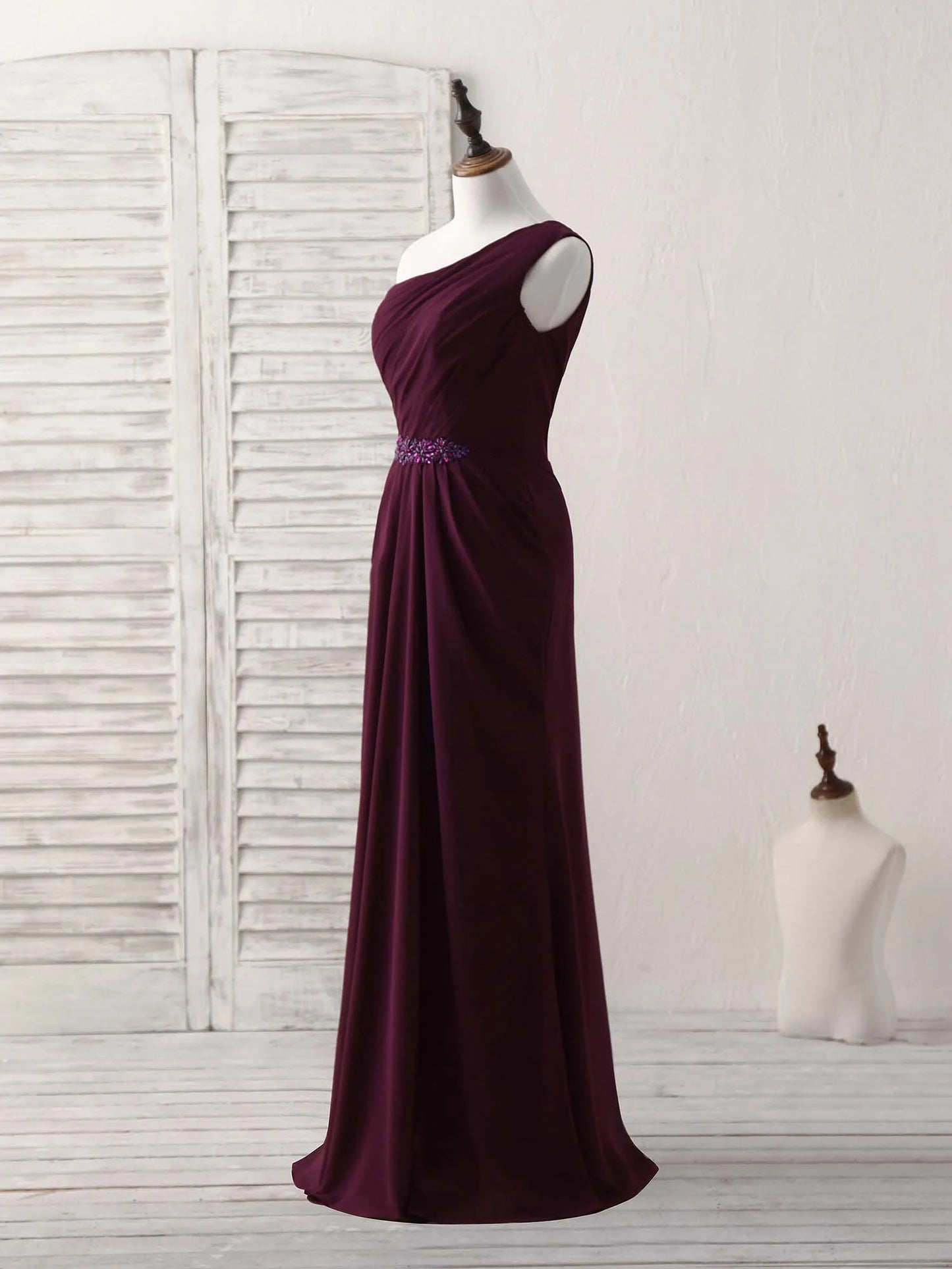 One Shoulder Chiffon Mermaid Long Prom Dresses