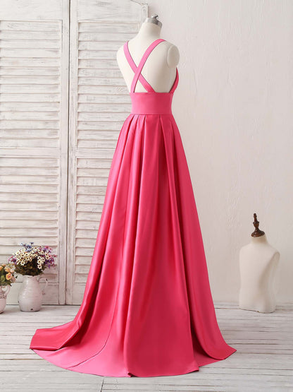 V Neck Long Prom Dress Backless Evening Dress