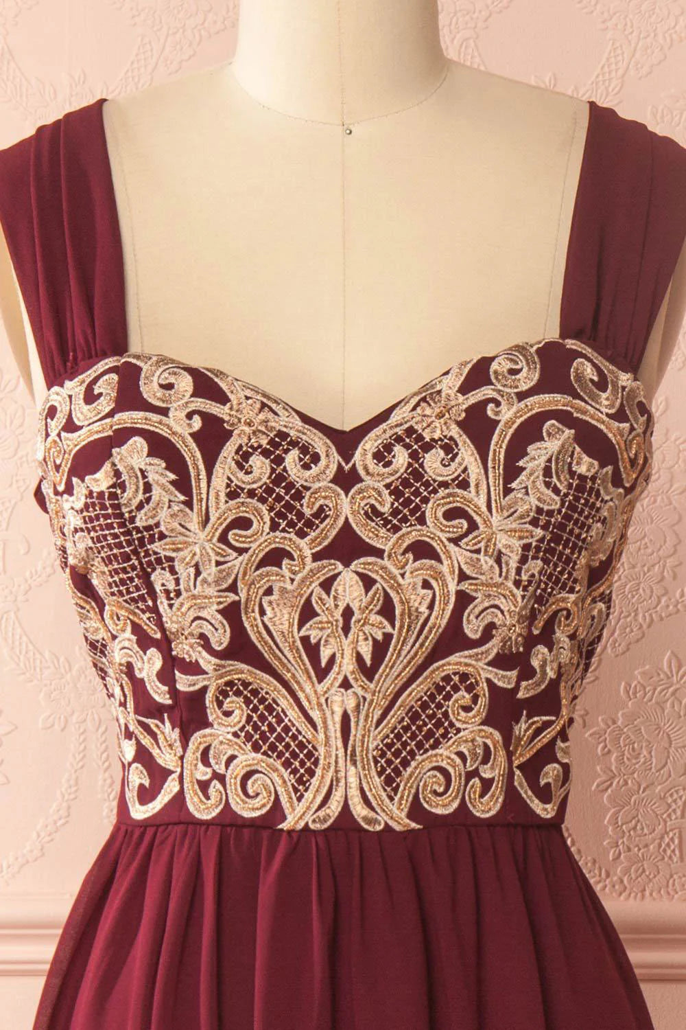Burgundy chiffon lace applique long prom dress burgundy prom dress
