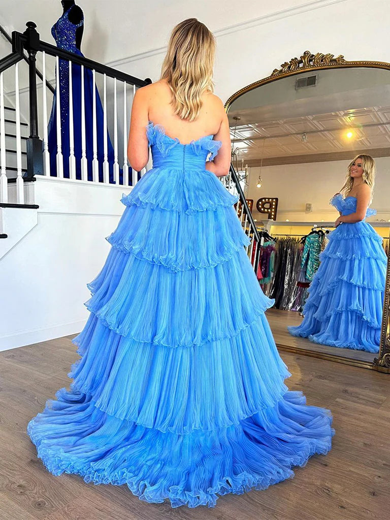 Blue A-Line Tulle Long Prom Dress Blue Formal Dress