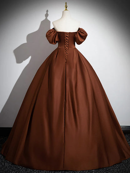 Simple Satin Brown Long Evening Dress Brown Long Evening Dress