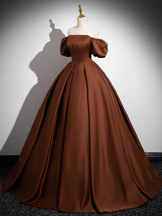 Simple Satin Brown Long Evening Dress Brown Long Evening Dress