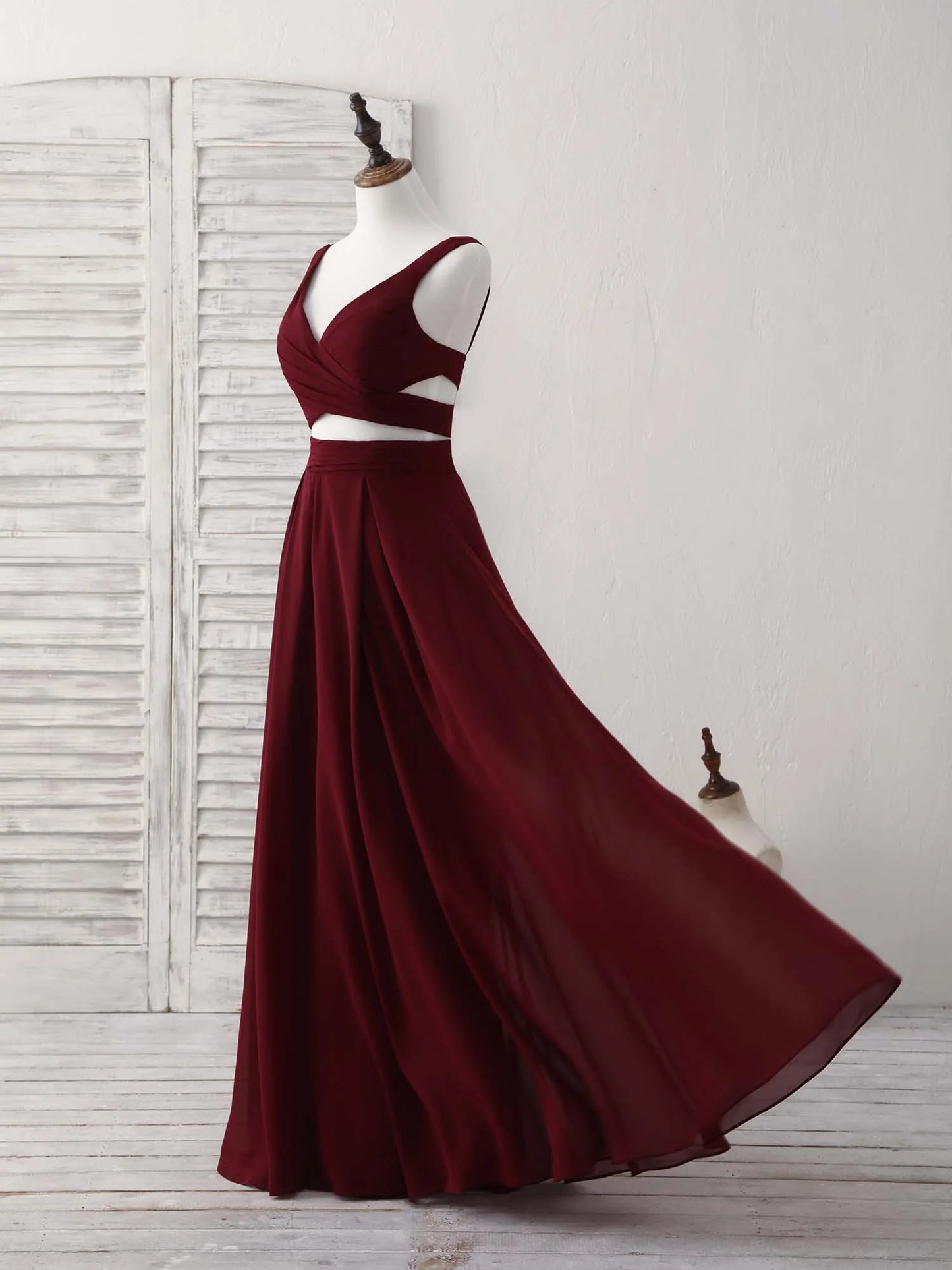 Two Pieces Chiffon Long Prom Dress Evening Dress