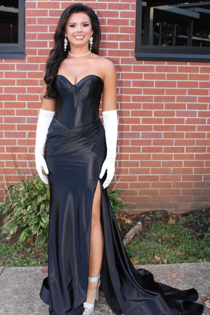 Sweetheart Ruching Trumpet Long Dress with Slit