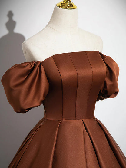 Simple Satin Brown Long Evening Dress Brown Long Evening Dress