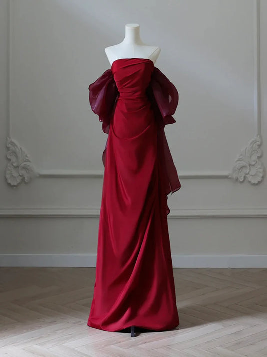 Simple Satin Burgundy Long Prom Dress Burgundy Long Evening Dress