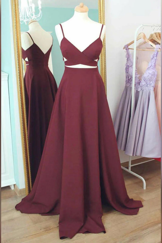 Simple V Neck Burgundy Long Prom Dress Burgundy Evening Dress