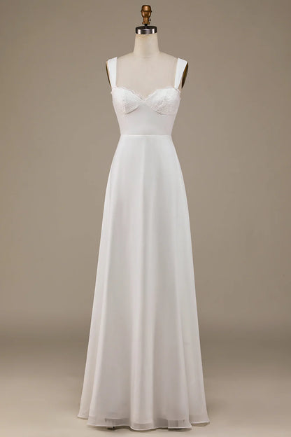 Ivory Scoop Neck Boho Wedding Dress with