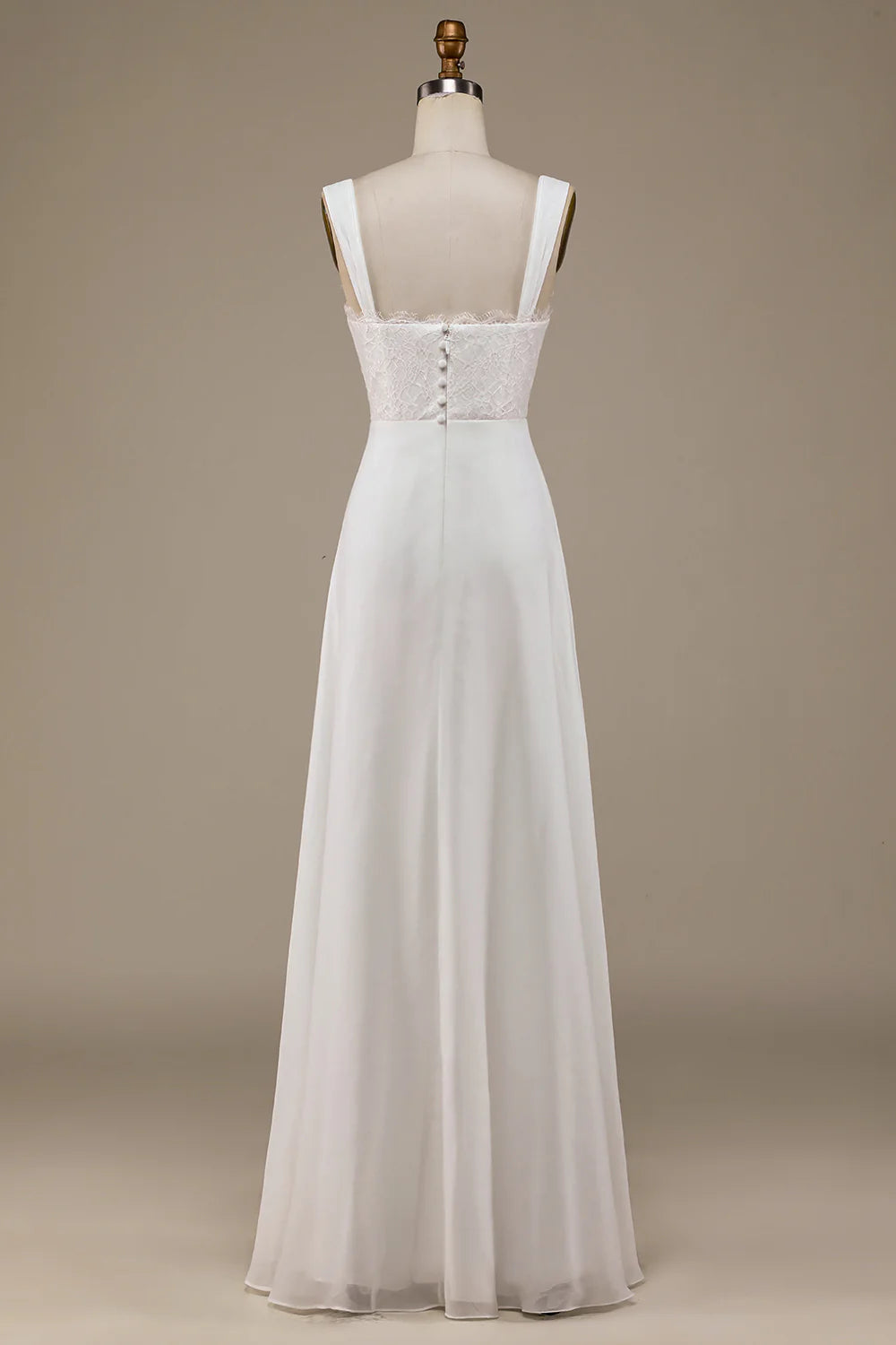 Ivory Scoop Neck Boho Wedding Dress with