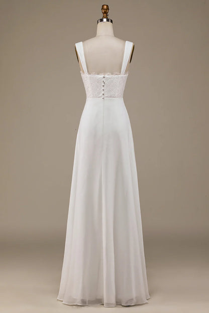 Ivory Scoop Neck Boho Wedding Dress with