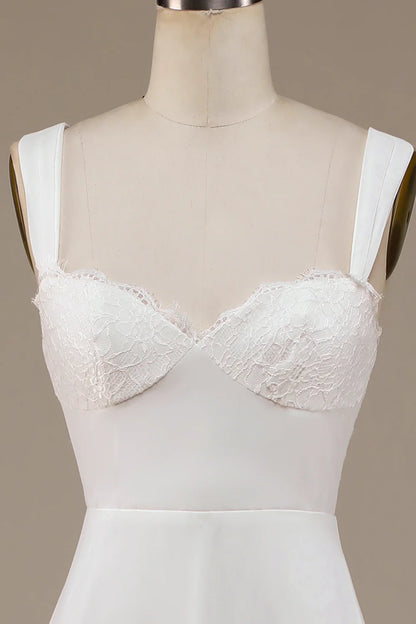 Ivory Scoop Neck Boho Wedding Dress with