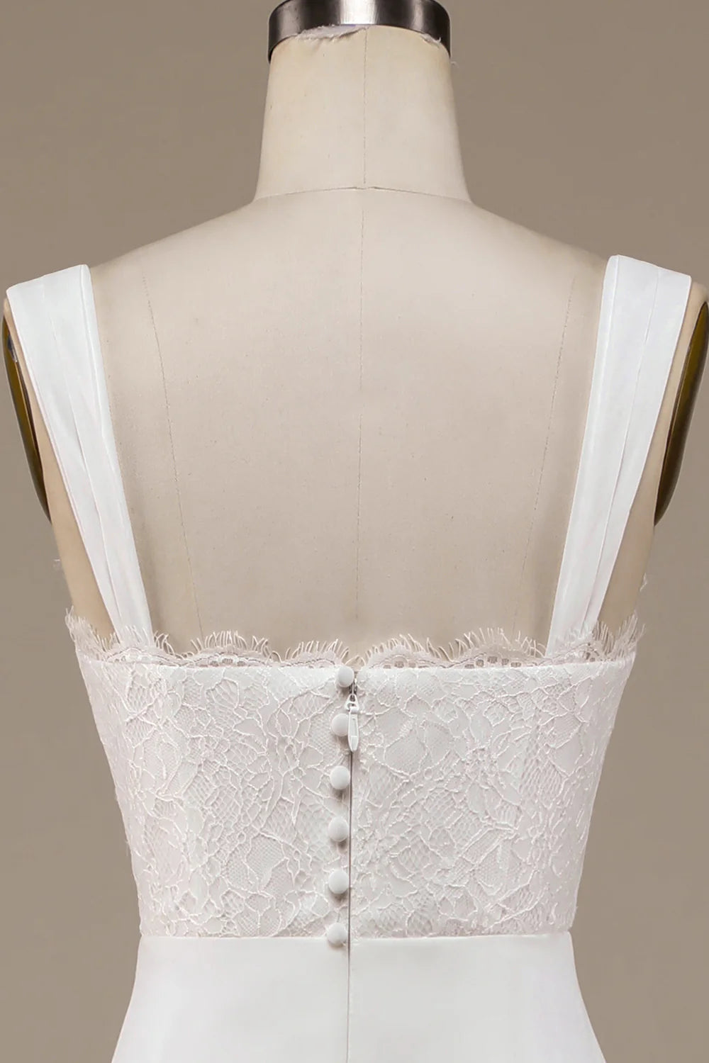 Ivory Scoop Neck Boho Wedding Dress with