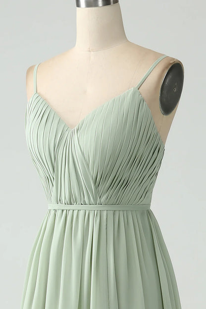 A Line Spaghetti Straps Pleated Maternity Bridesmaid Dress With Slit