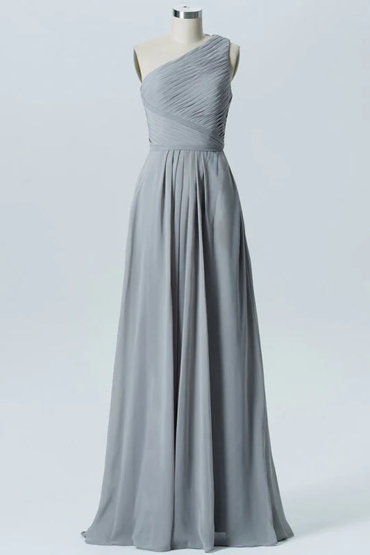 Chiffon One-Shoulder Long Bridesmaid Dress