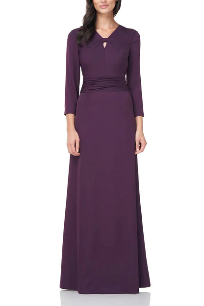 Collections V-Neck 3/4 Sleeve Twist Front Solid Stretch Crepe Mother of the Bride Dresses