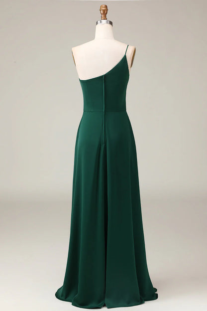 A-Line One Shoulder Floor Length Chiffon Bridesmaid Dress