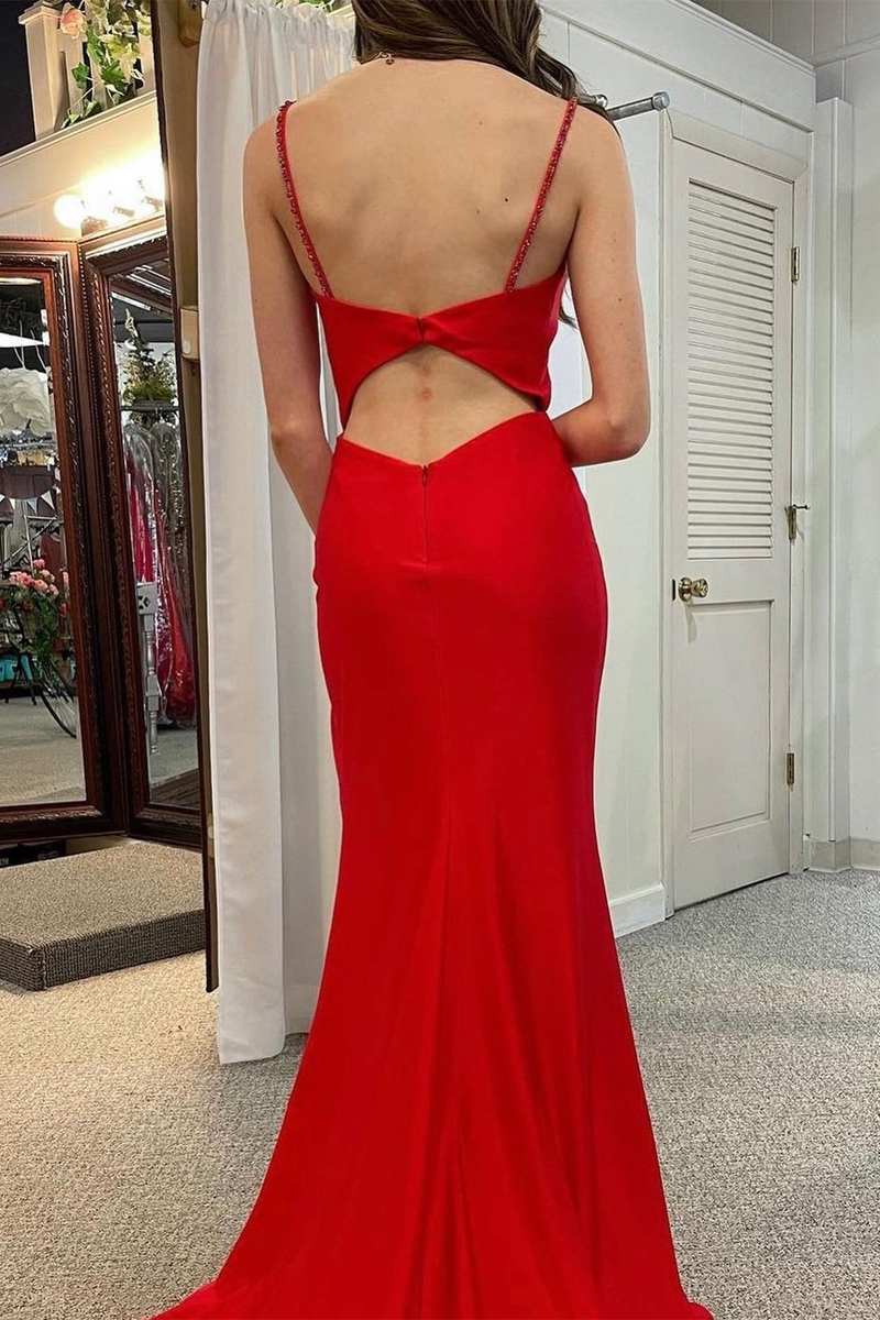 Royal Blue Cowl Neck Cutout Back Ruching Long Prom Dress with Slit