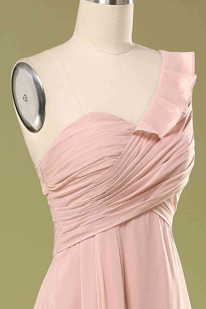Chiffon One-Shoulder Ruffled Bridesmaid Dress