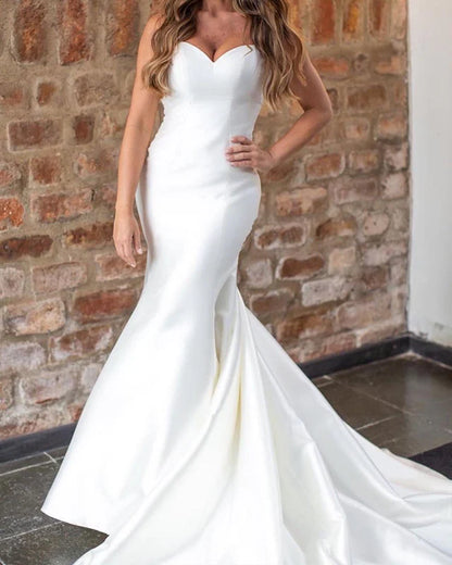 Mermaid Sweetheart Open Back Wedding Dress Satin