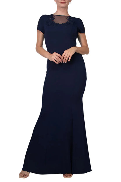 Crew Neck Short Sleeve Trumpet Keyhole Back Concealed Zipper Back Crepe Mother of the Bride Dresses ﻿