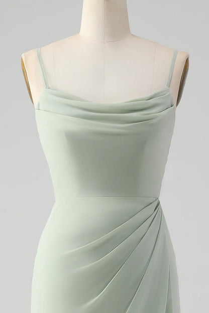 Sheath Spaghetti Straps Floor Length Chiffon Bridesmaid Dress